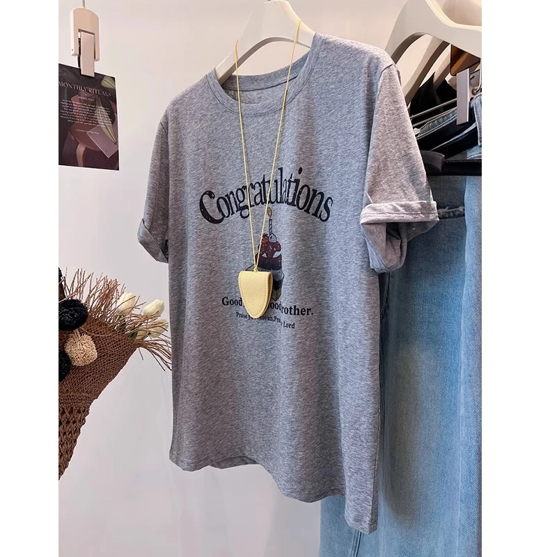 胖妹妹240斤大码韩版复古卡通凉爽轻薄雪花棉短袖女装夏季T恤上衣