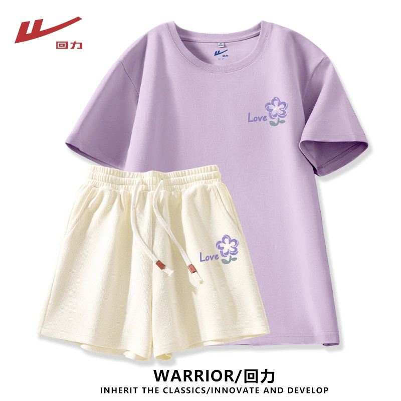 Warrior/回力夏季运动服套装女宽松休闲减龄短袖短裤洋气衣服女
