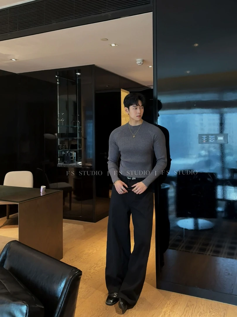 F.S 25A/W【贵气结构修身长袖】简约插肩袖针织内搭打底衫