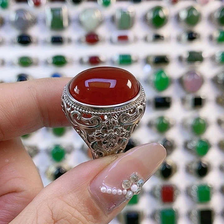 银S925镶嵌戒指玛瑙/玉髓傲**梅