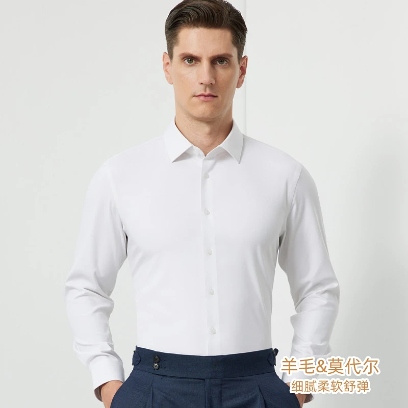27号 秋冬季羊毛+莫代尔混纺 男士长袖衬衫