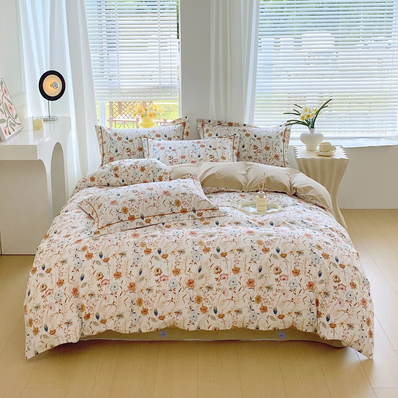A新款小碎花纯棉四件套加厚斜纹100全棉被套床单床笠款学生三件套
