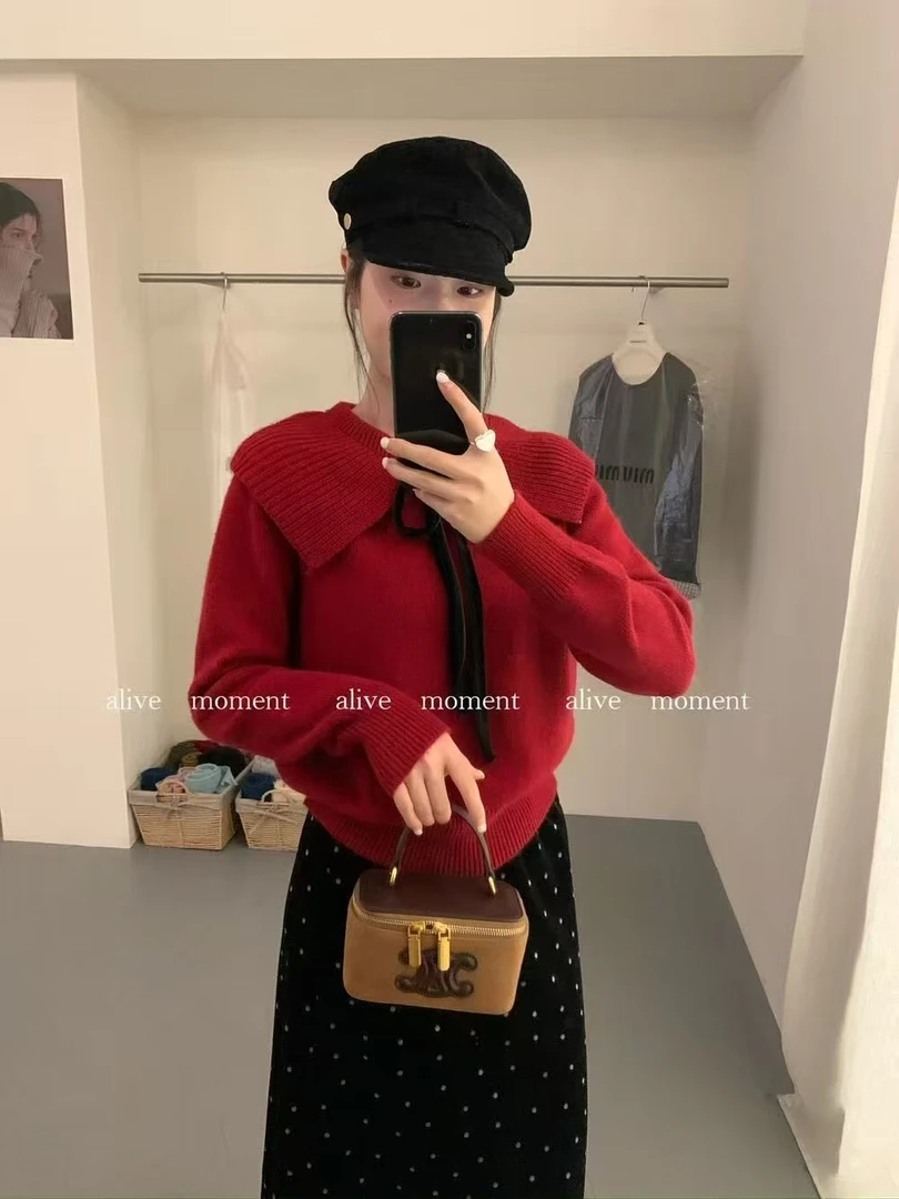 小玉呀！新年新款福利！2026丝绒蝴蝶结套头针织毛衣