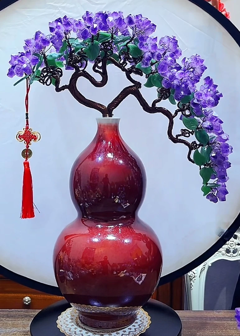 【卓越轻奢原创】葫芦福禄天然紫水晶摆件陶瓷乔迁办公家居精美