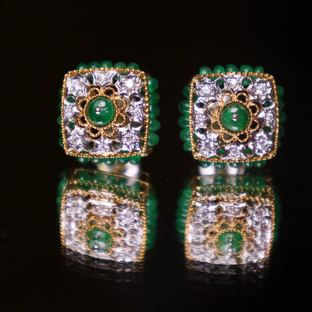 祖母绿18k金耳钉