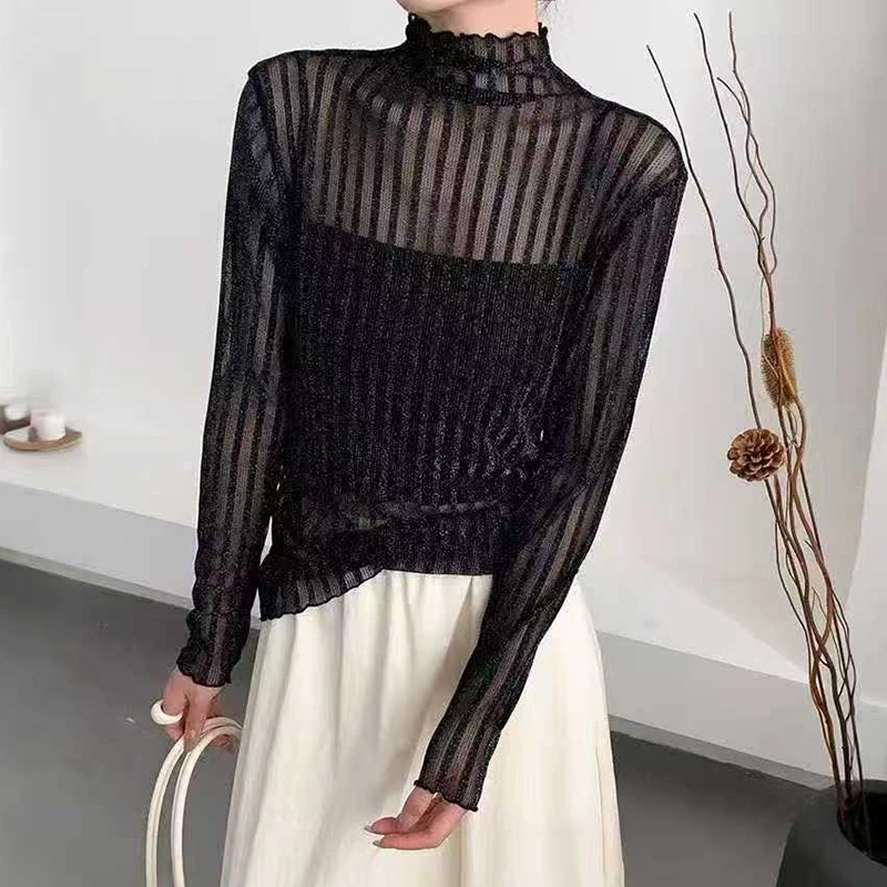 LMY 三千金家 条纹网纱打底衫