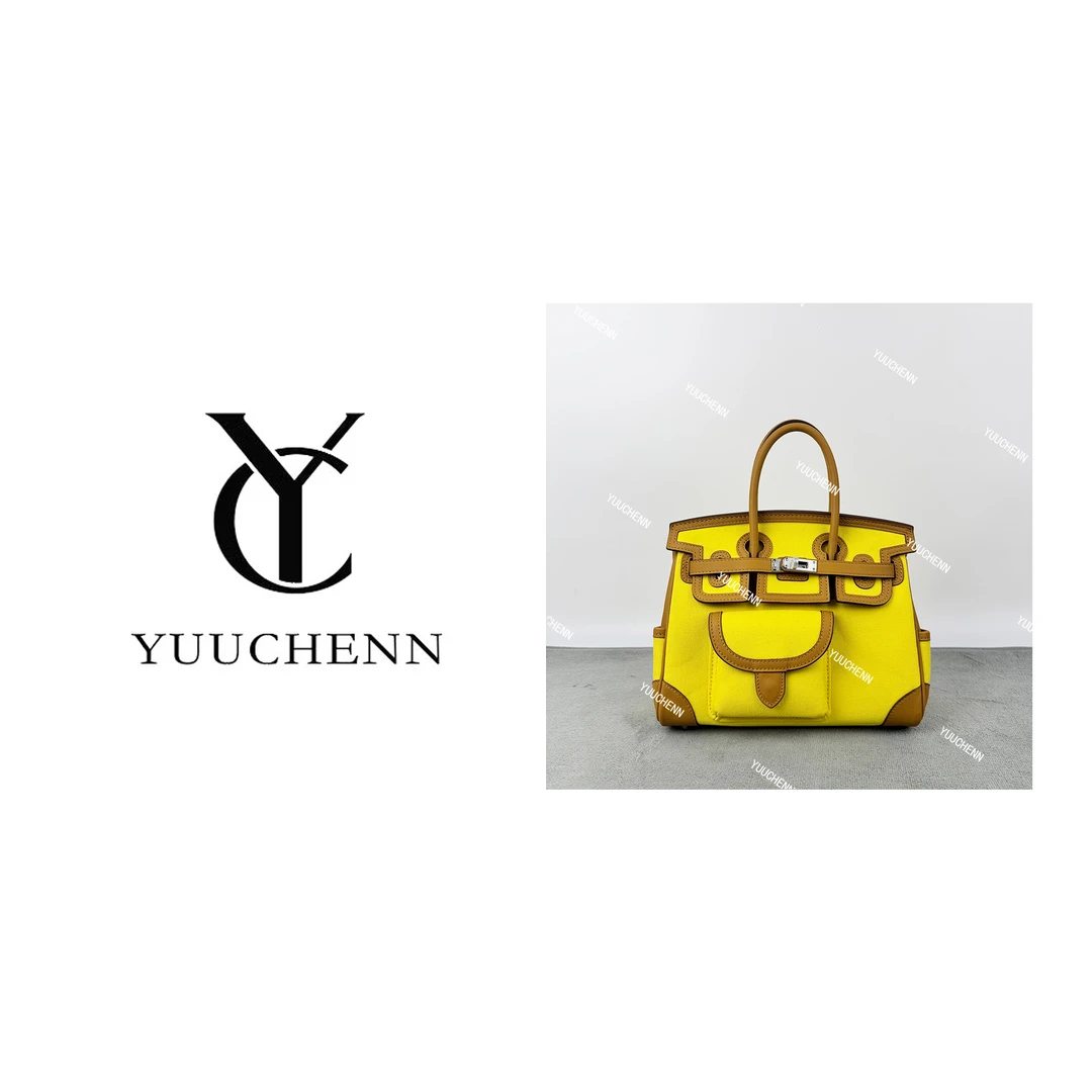 YUUCHENN/【cargo铂金】swift皮 拼亚麻布25cm限量黄HH6239
