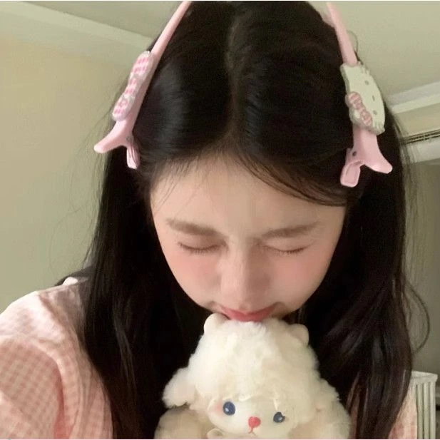 可爱HelloKitty无痕侧边刘海夹子甜美少女心长款闪粉tk猫咪鸭嘴夹