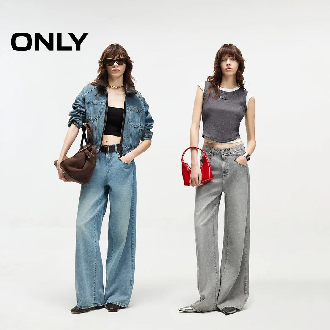 ONLY2025春季新款时髦个性高腰宽松直筒裤长裤牛仔裤女|125132138