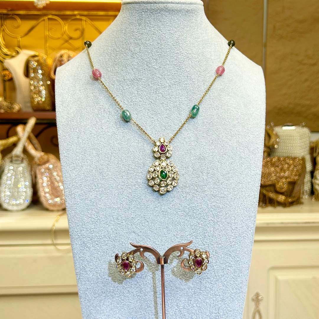 铜合金玻璃项链 【27067】印巴印度项链套装气质轻奢时尚百搭手工