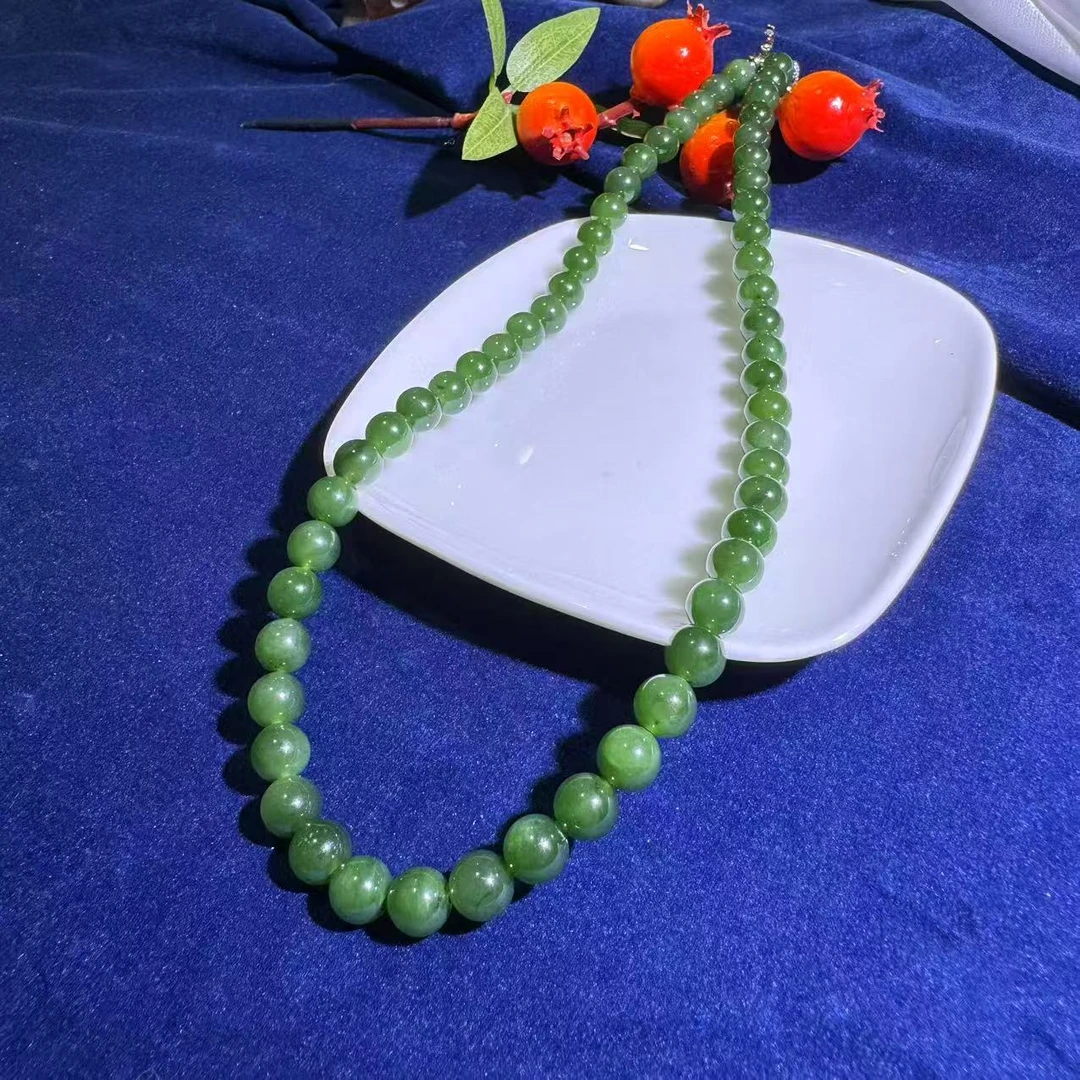 【远山含黛】和田玉(碧玉)项链-多样性发一珠径7-8mm-HTY105