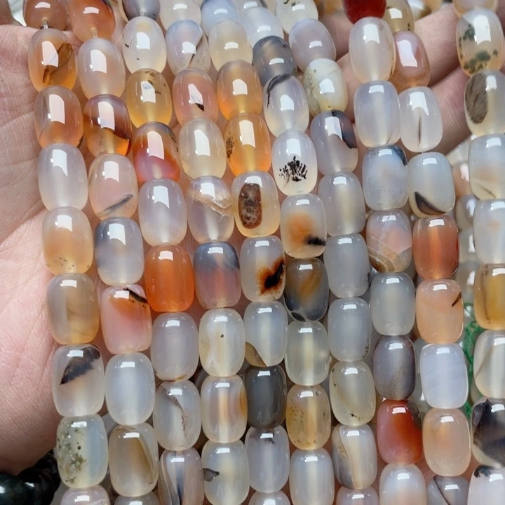 玛瑙/玉髓合金珠宝半成品一条10x14mm盐源飘花桶珠