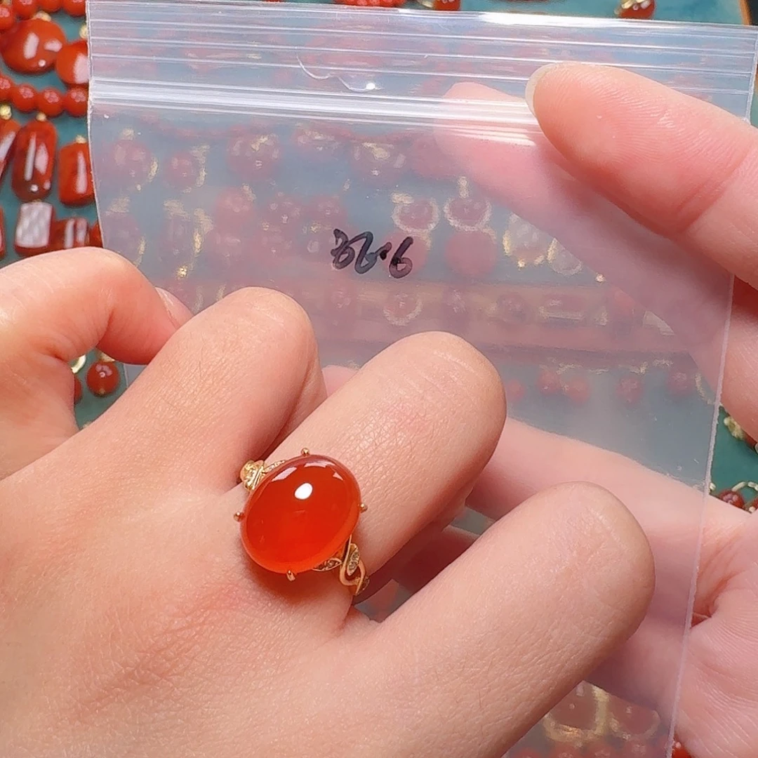 南红玛瑙银S925镶嵌戒指