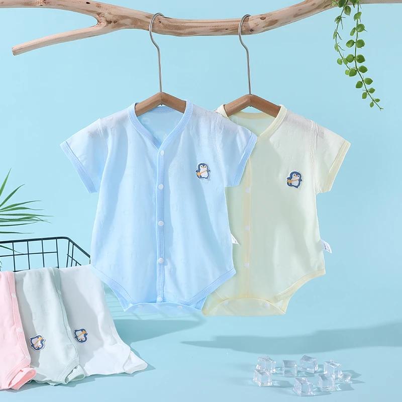 婴儿短袖连体衣服夏季薄款男女宝宝三角哈衣新生儿包屁衣透气爬服
