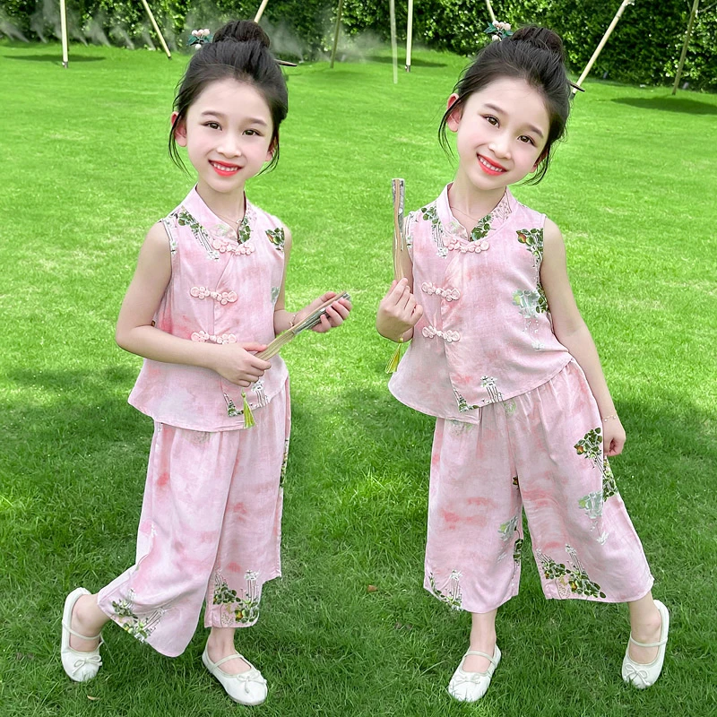 女童国风套装夏季2025新款儿童周岁礼服薄款汉服宝宝新中式两件套