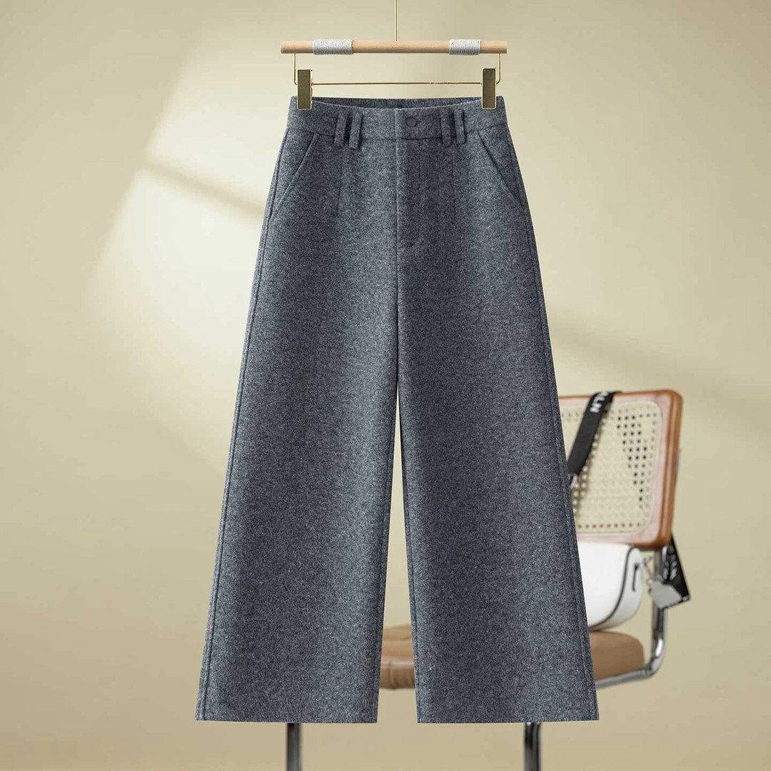 高端羊毛九分阔腿裤女秋冬2025新款高腰垂感显瘦宽松休闲直筒靴裤