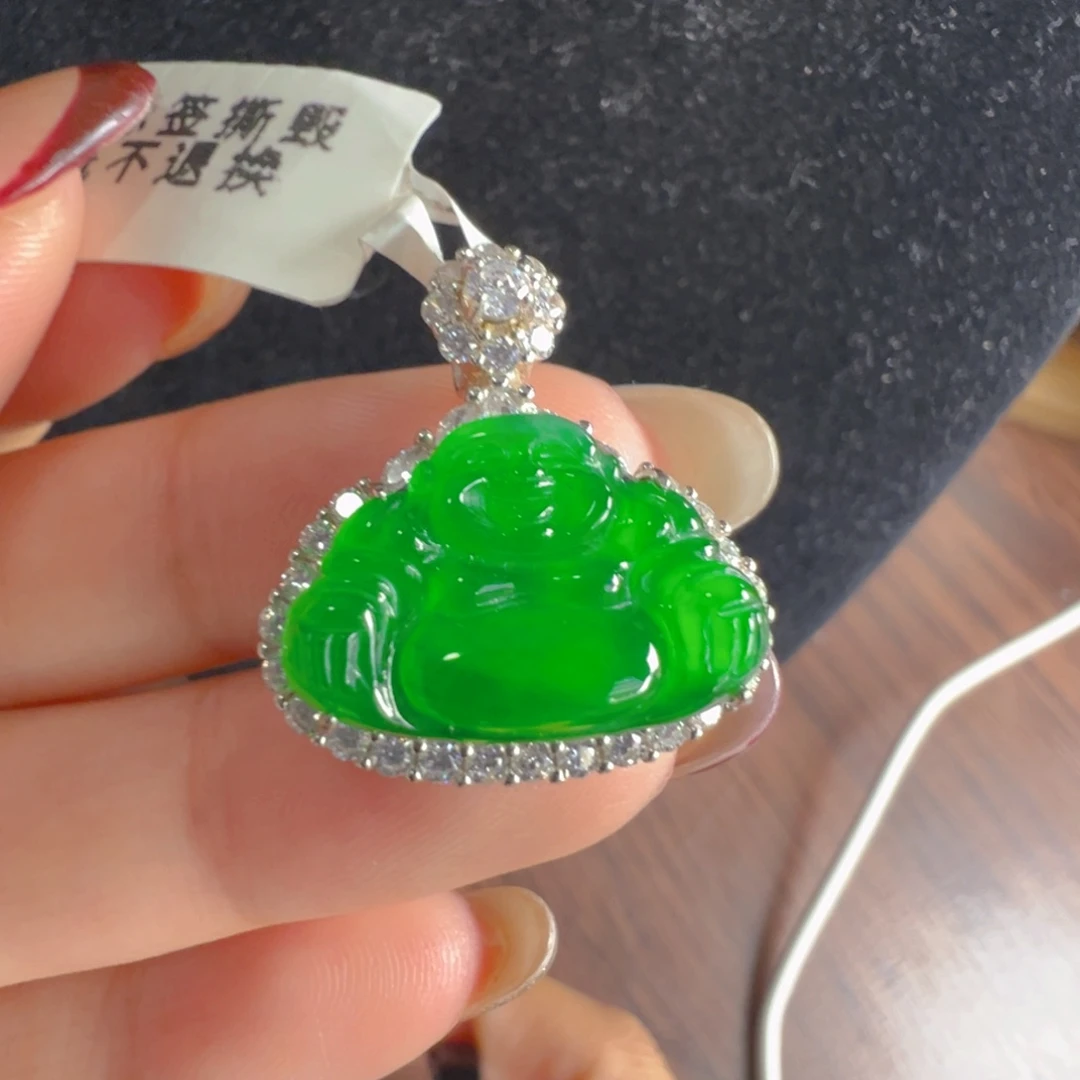 翡翠银S925镶嵌颈饰佛公