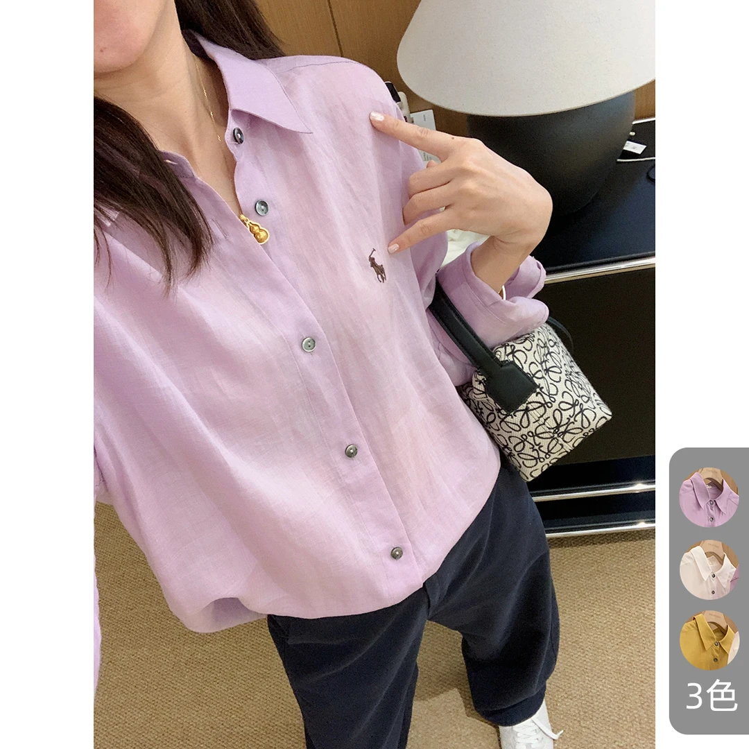 大叮自制【春时衬衫】老钱风天S苎M小马刺绣长袖宽松衬衣！S5809