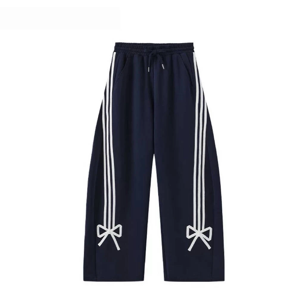 【现货】25春新款 FOR藏青色蝴蝶结贴条运动长裤