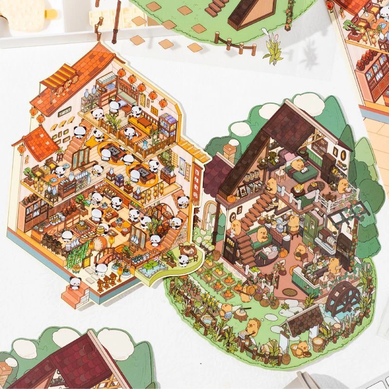 暮光农场小屋趣味熊猫卡通diy造景贴纸第五弹系列创意场景拼贴纸
