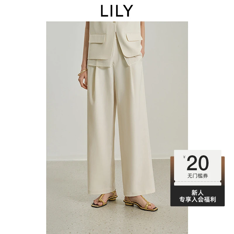 【一秒入夏】LILY2025夏女装简约宽松通勤阔腿裤休闲裤125209C5918