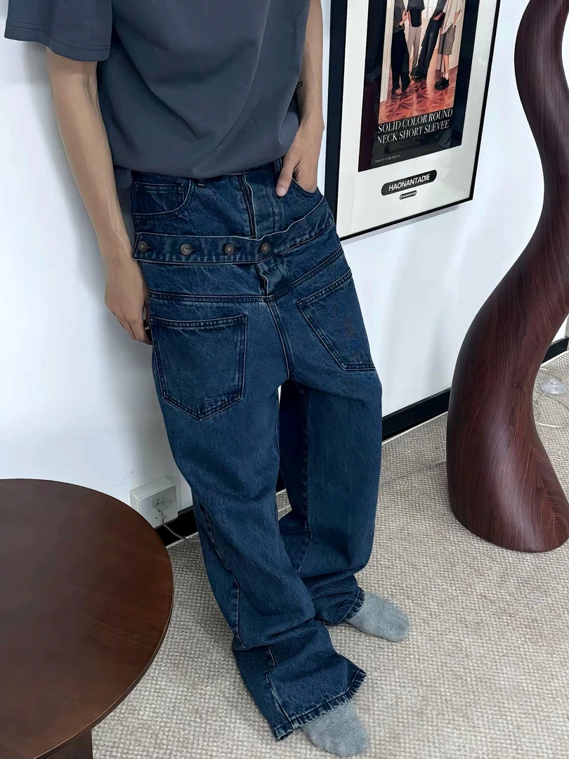 某保279！质感太好太重磅了！小众高级双腰头牛仔裤男女同款