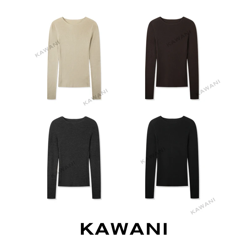 KAWANI&Biella Yarn160s可水洗黄金羊毛18针岛精无缝圆领秋冬款