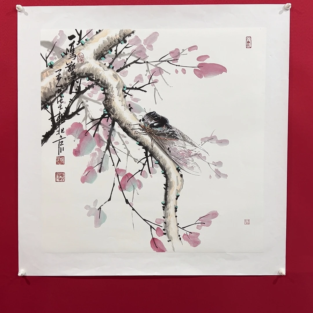 槲***生国画柳平单蝉精品