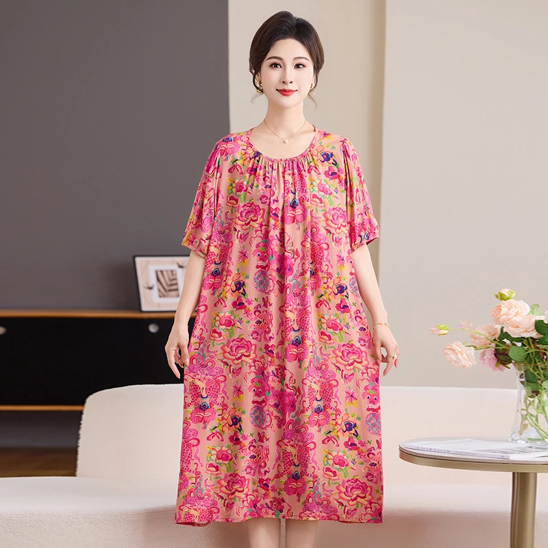 夏季新款棉绸连衣裙大码宽松胖mm女士睡裙2025年180斤薄款睡衣