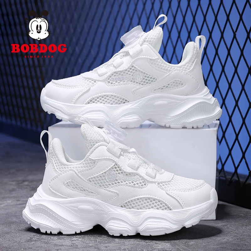 巴布`豆儿童小白鞋2025轻便软底网面透气运动鞋小学生防滑跑步鞋