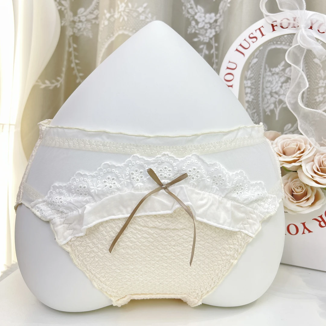 (90-120斤)高弹泡泡棉，纯欲可爱蝴蝶结网纱肌理面料少女女生内裤。