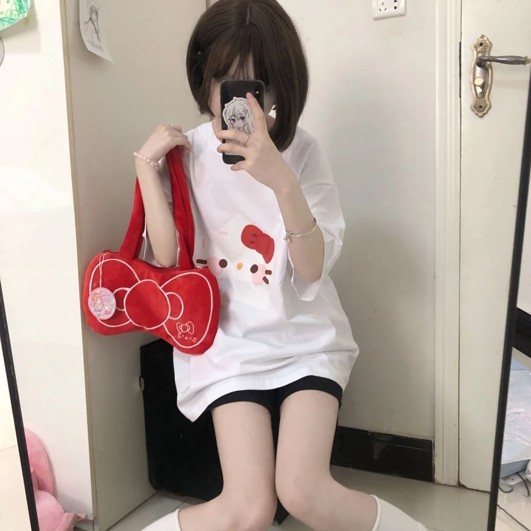 白色卡通动漫纯棉短袖t恤女夏季高街ins宽松百搭情侣半袖上衣ins