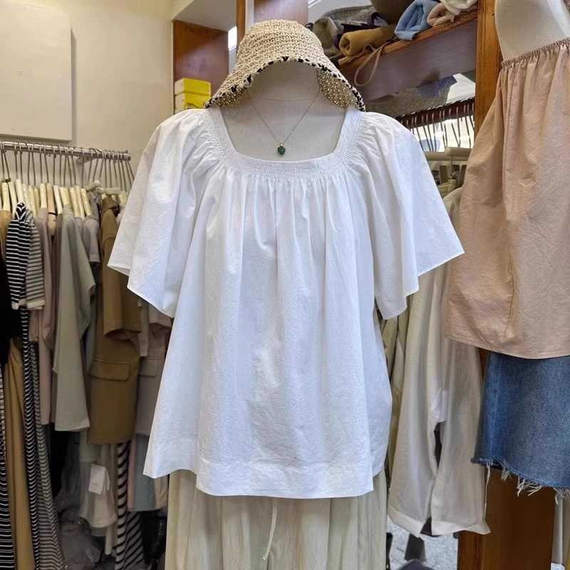 特大码2-300斤方领短袖衬衫女夏季新款宽松显瘦遮肉胖mm休闲上衣