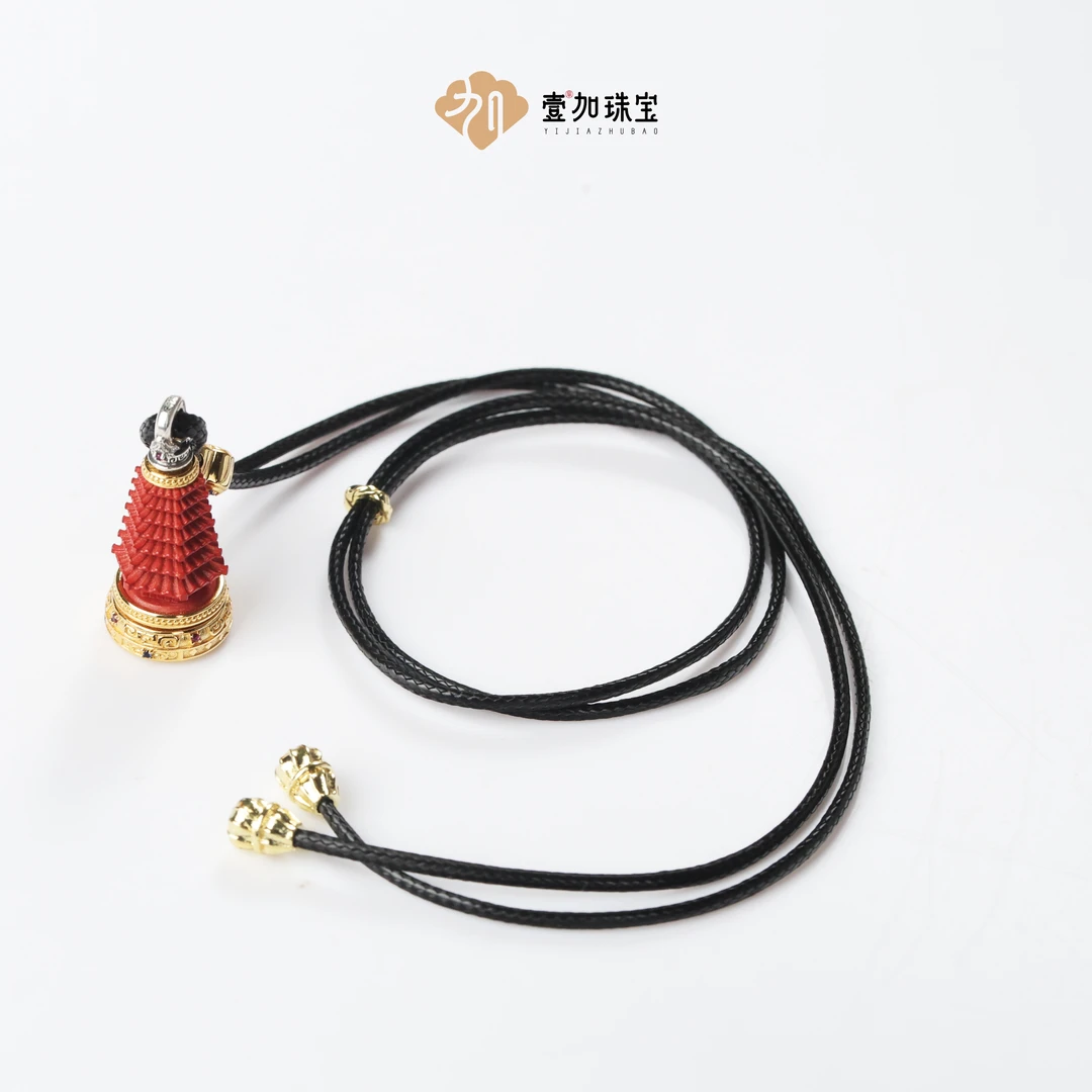 天然辰砂壹加师姐|手工设计银镶文昌塔朱砂项链多样性发一0264V