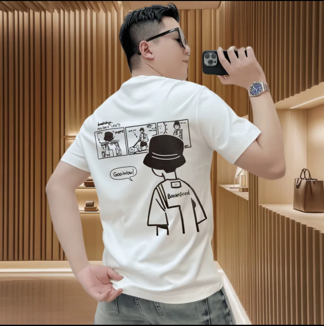 2025夏季新款男士短袖休闲卡通印花圆领上衣百搭半袖潮牌打底T恤