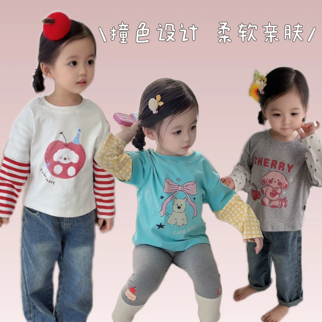 2025秋季新款宝宝女童假两件上衣长袖