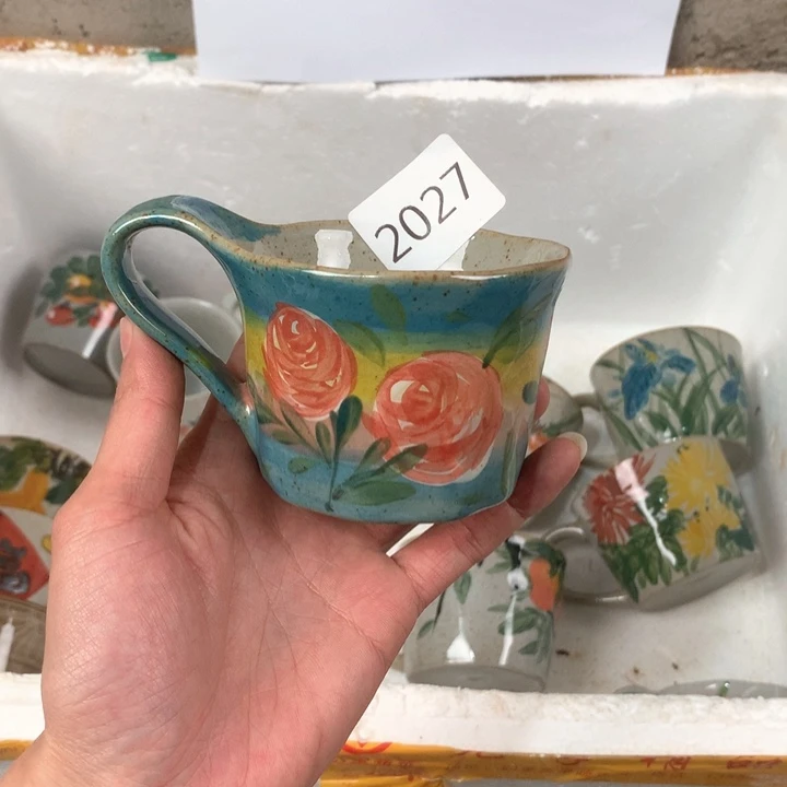 杯子2027 微瑕手绘釉下彩陶瓷杯子
