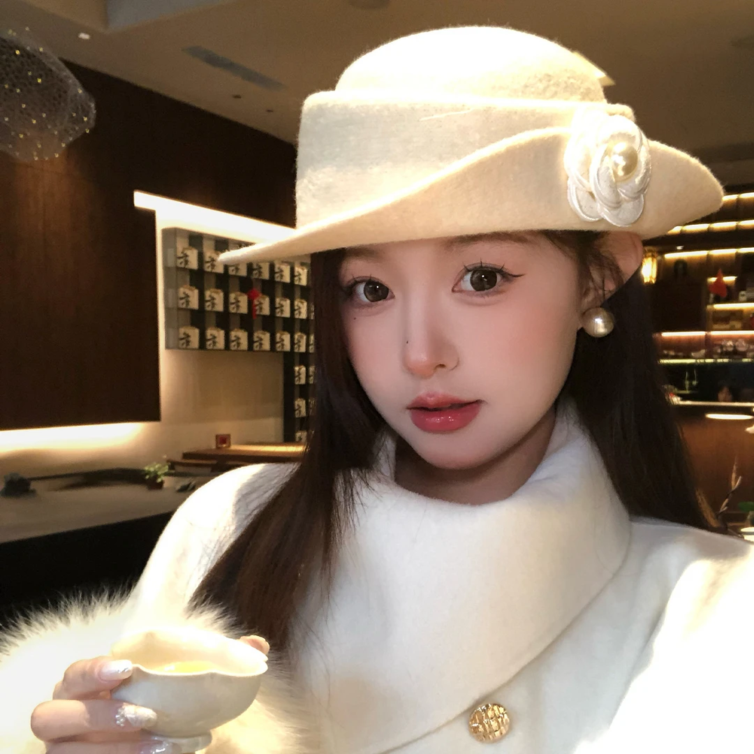 千金风法式优雅礼帽女秋冬季赫本风贝雷帽复古显脸小帽子渔夫帽子