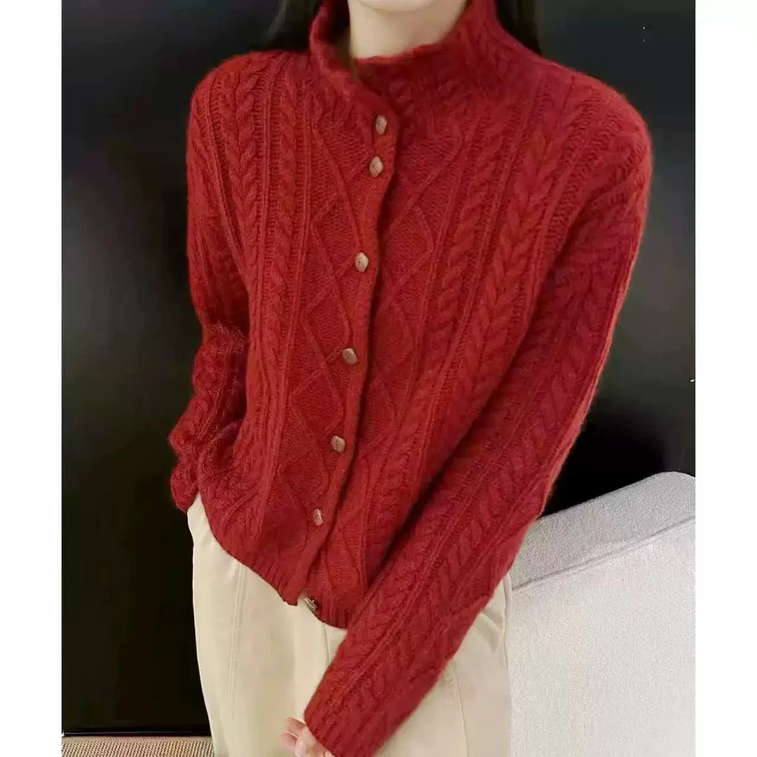 正版~线下同款 赤红气质针织时尚百搭秋冬加厚开衫上衣外套