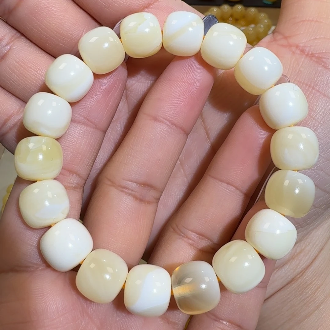 琥珀未镶嵌珠宝奇石12m焦皮同料老型浓白蜡手串19.6