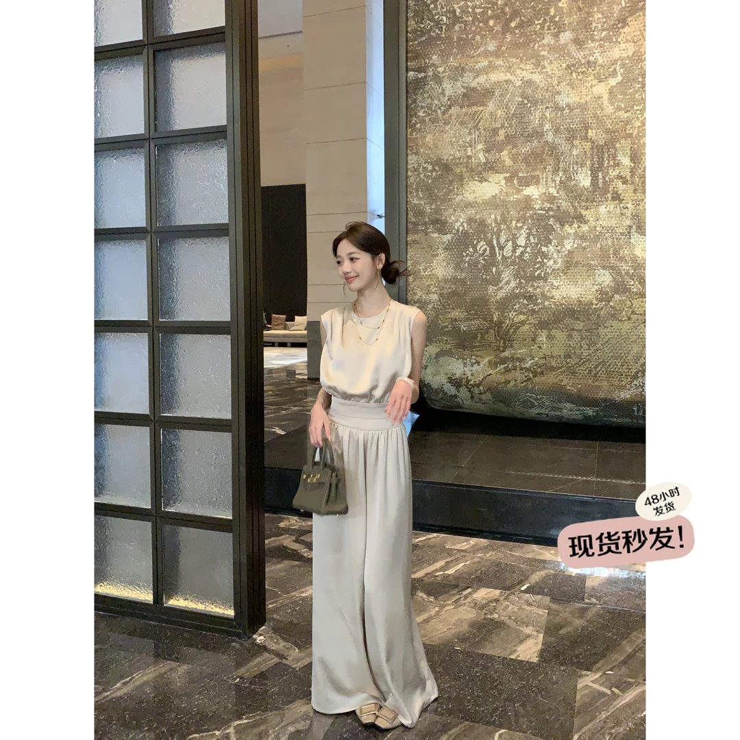 万万不熬夜【流光溢彩】小众设计气质百搭衬衫高级感阔腿裤两件套