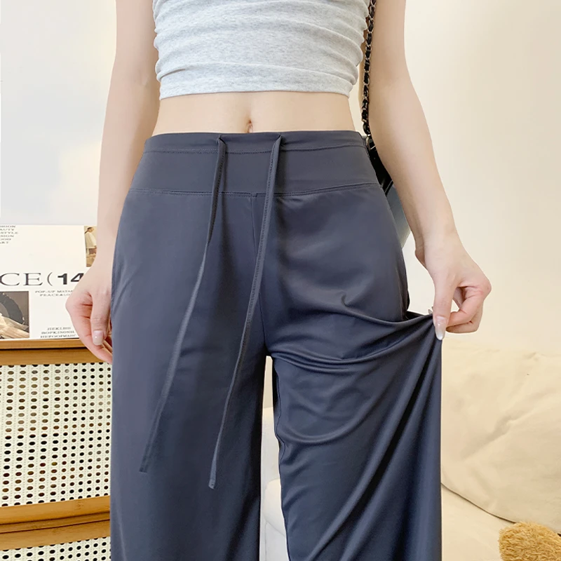 深灰色防晒裤女夏季2025新款高腰垂感宽松直筒休闲阔腿冰丝运动裤
