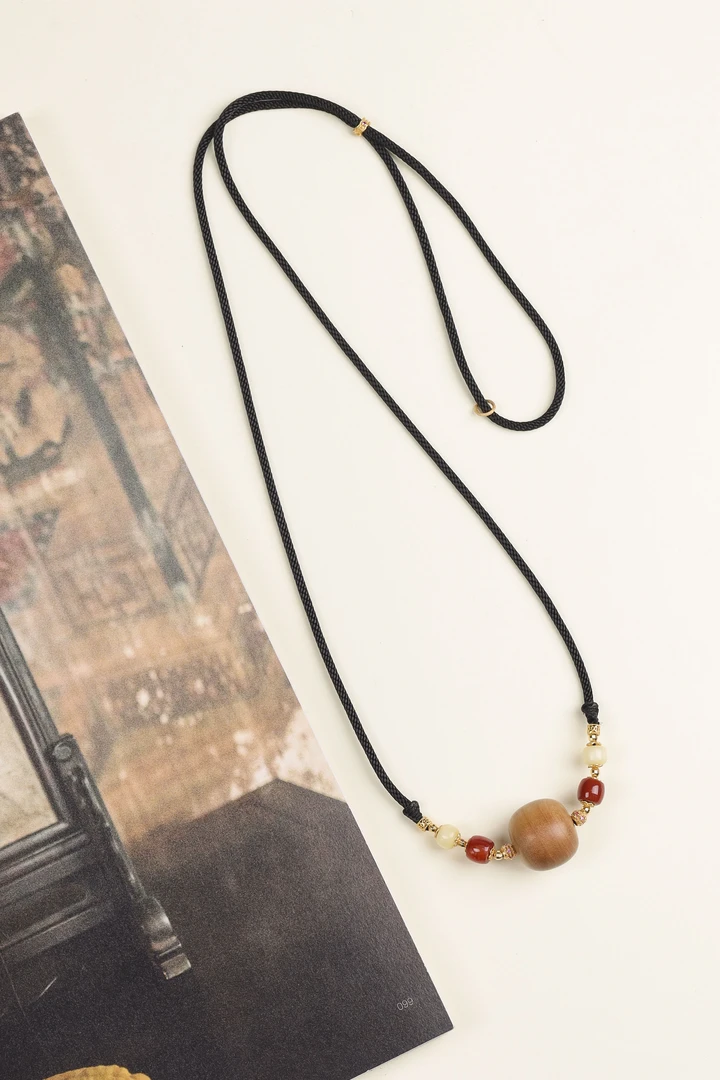 迈索尔老山檀香顶珠微笑链挂脖18MM黑肉虎皮纹