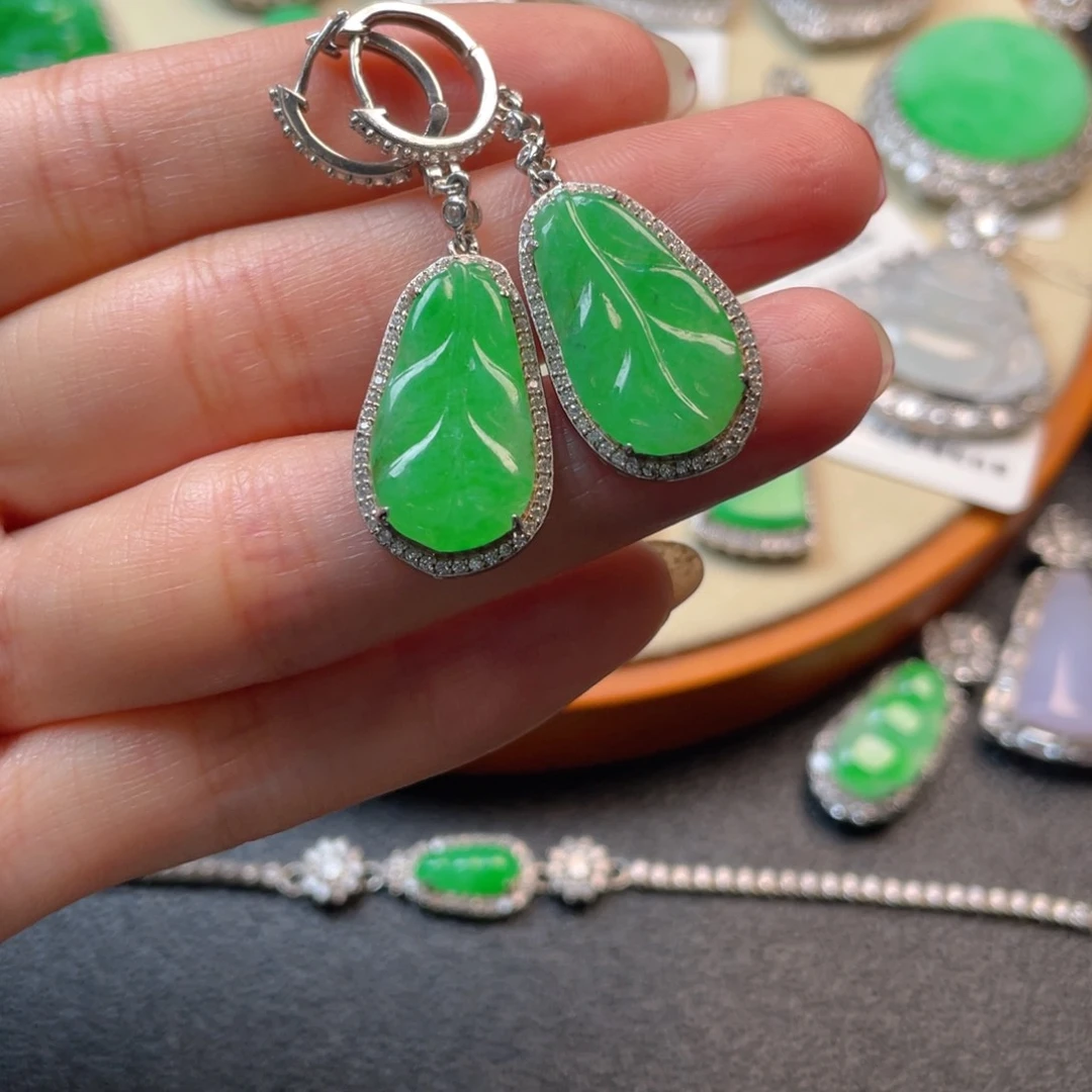 翡翠吊坠(不含链)银S925镶嵌耳坠