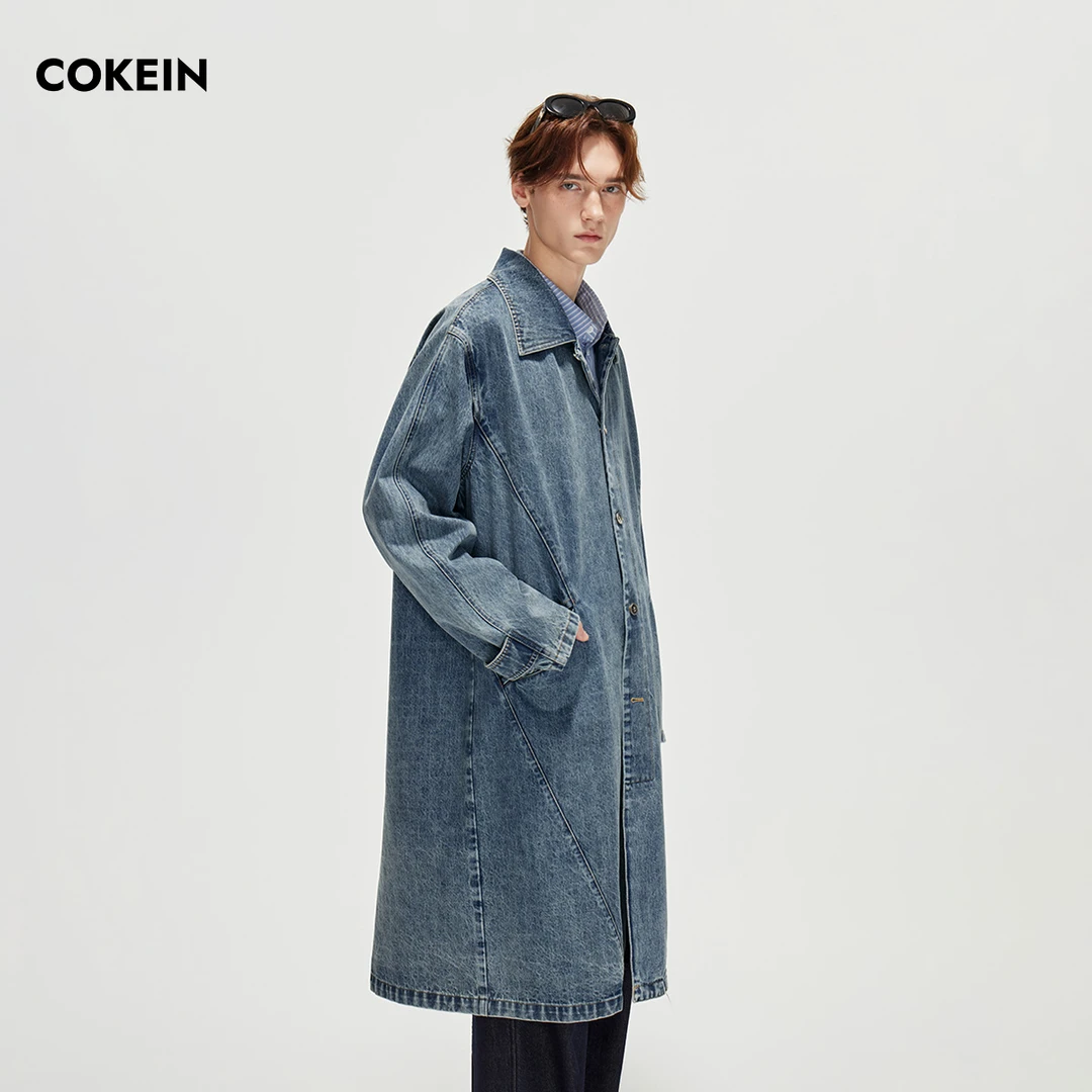 COKEIN风衣男2025年秋季英伦风复古上衣原创解构拼接设计牛仔外套