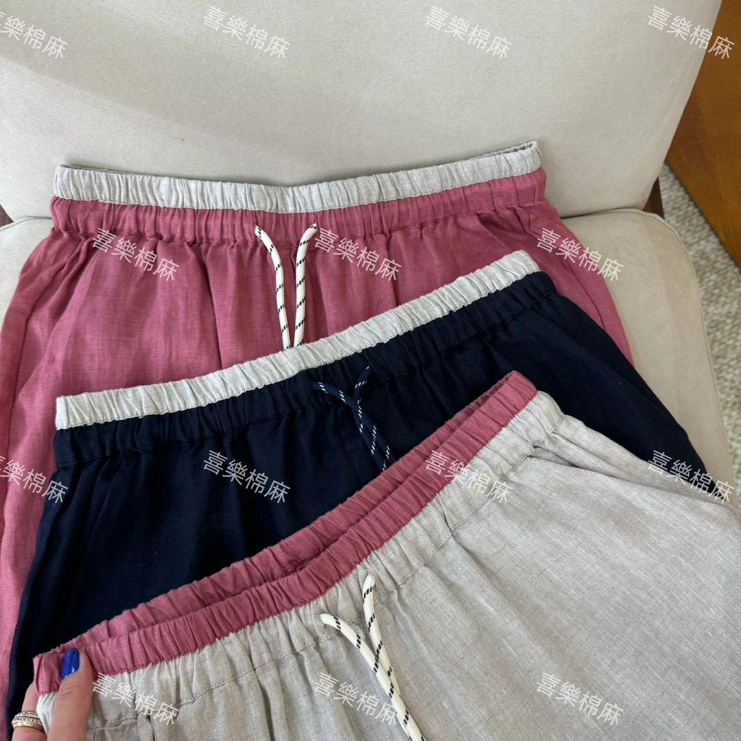 喜樂   2025亚麻拼色腰头直筒休闲裤夏季新款时尚百搭简约文艺女