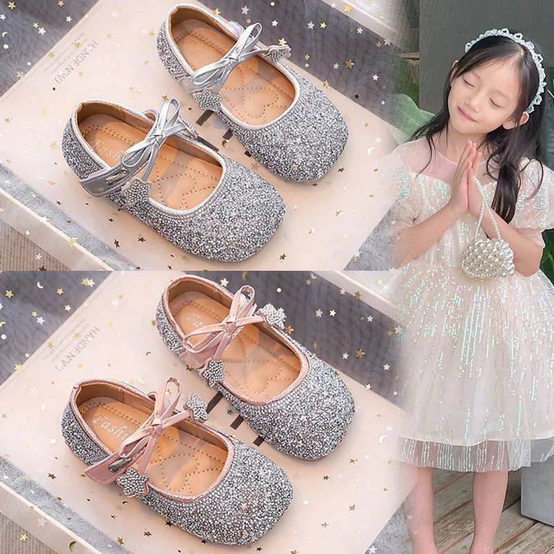 演出宝宝女童儿童满钻水晶春秋闪亮星星公主鞋鞋2025皮鞋新艾莎