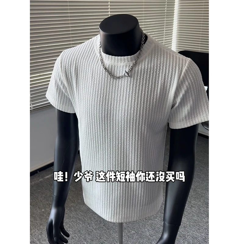 褶皱肌理感圆领t恤短袖男款夏季cleanfit内搭打底衫体恤半袖上衣