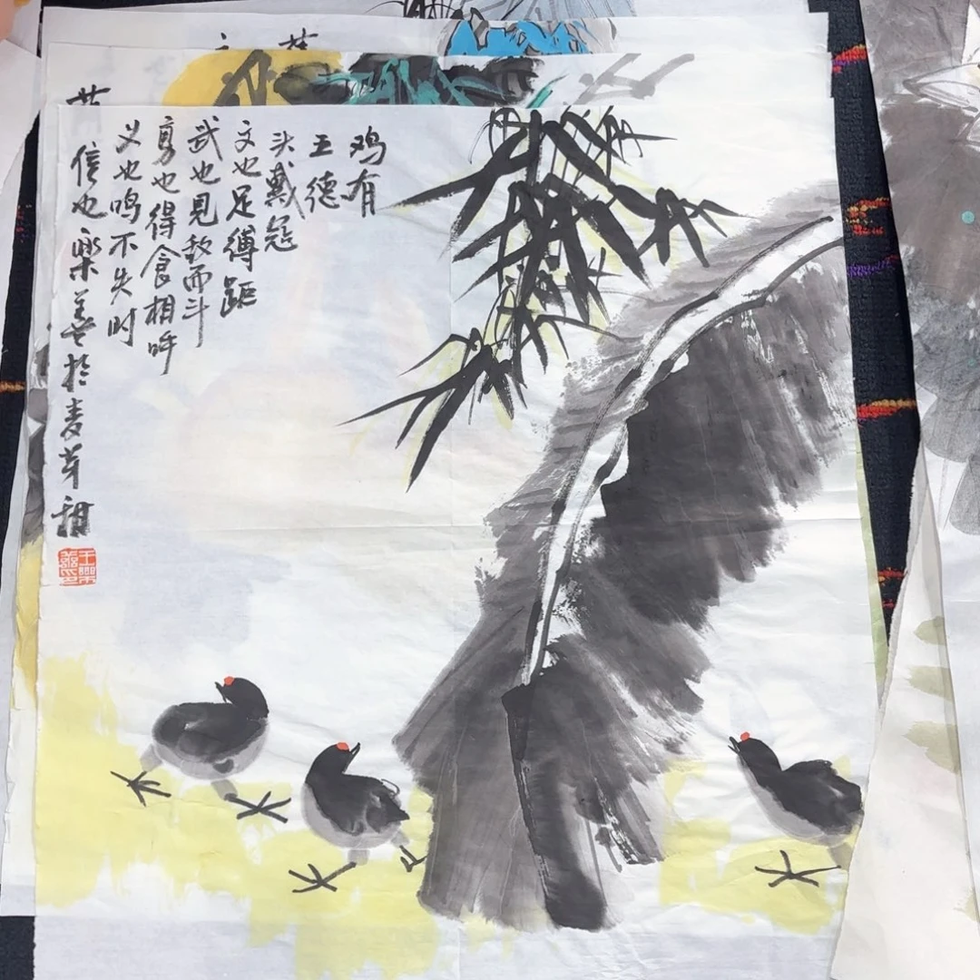 国画金*50斗方花鸟朱