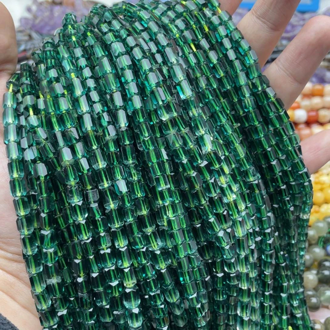 玛瑙/玉髓珠宝半成品未镶嵌三条装4mm绿水晶切面方糖